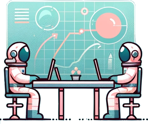 Illustration of astronauts working on computers